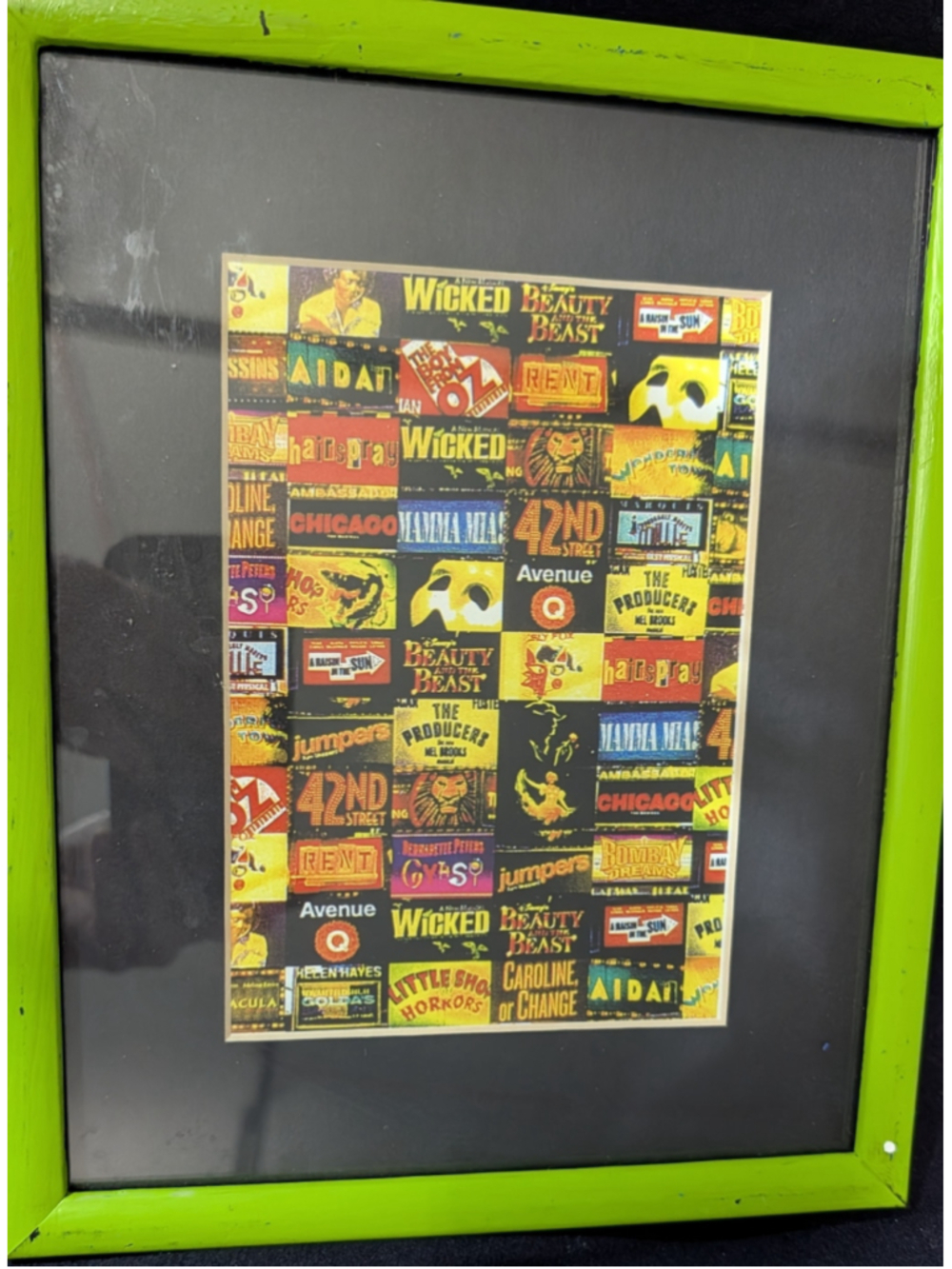Broadway Musical Poster Collage Art Print in Green Frame 8x10 inches